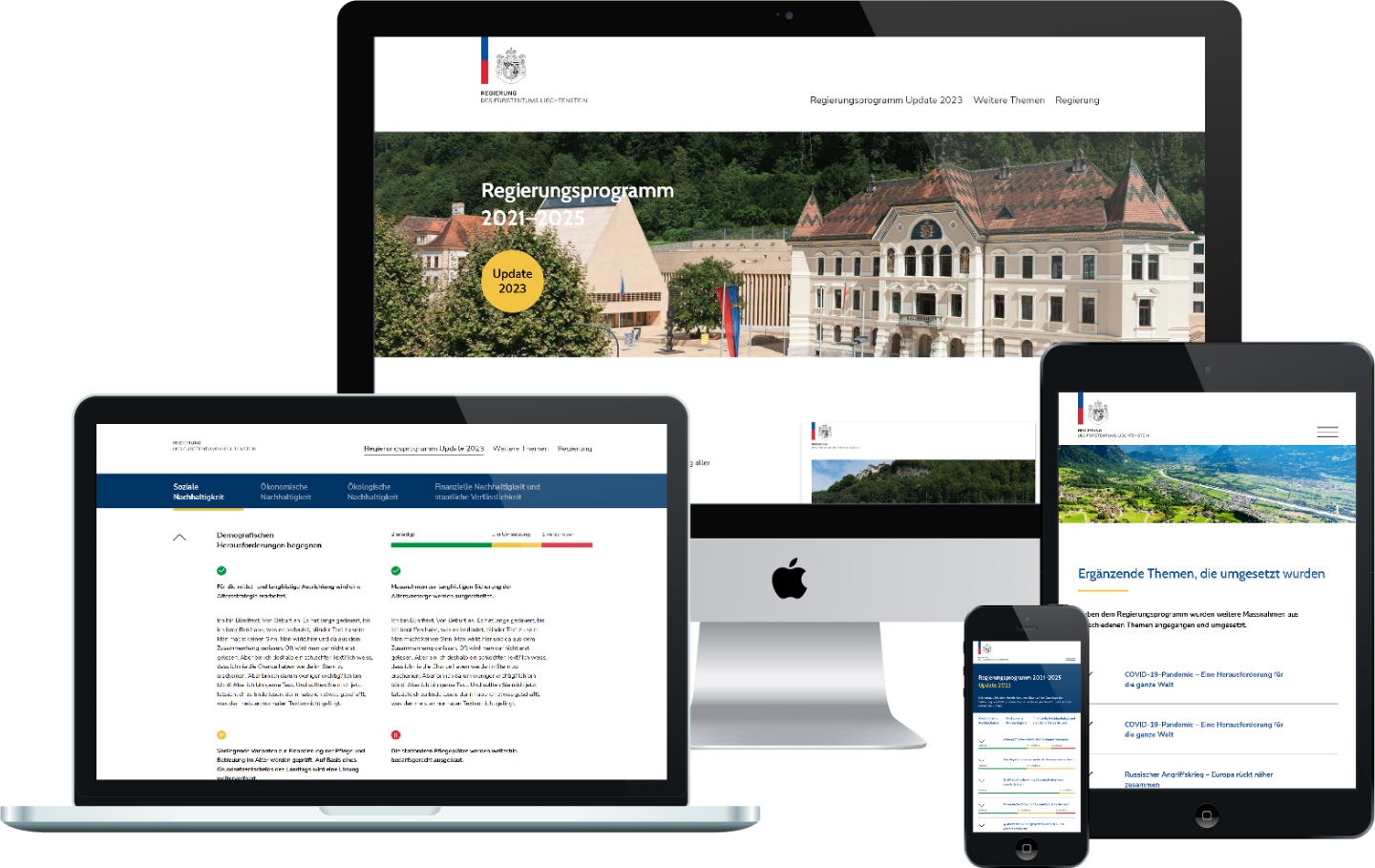 Regierung des Fürstentums Liechtenstein - Responsive Website, CMS, Massnahmen-Barometer